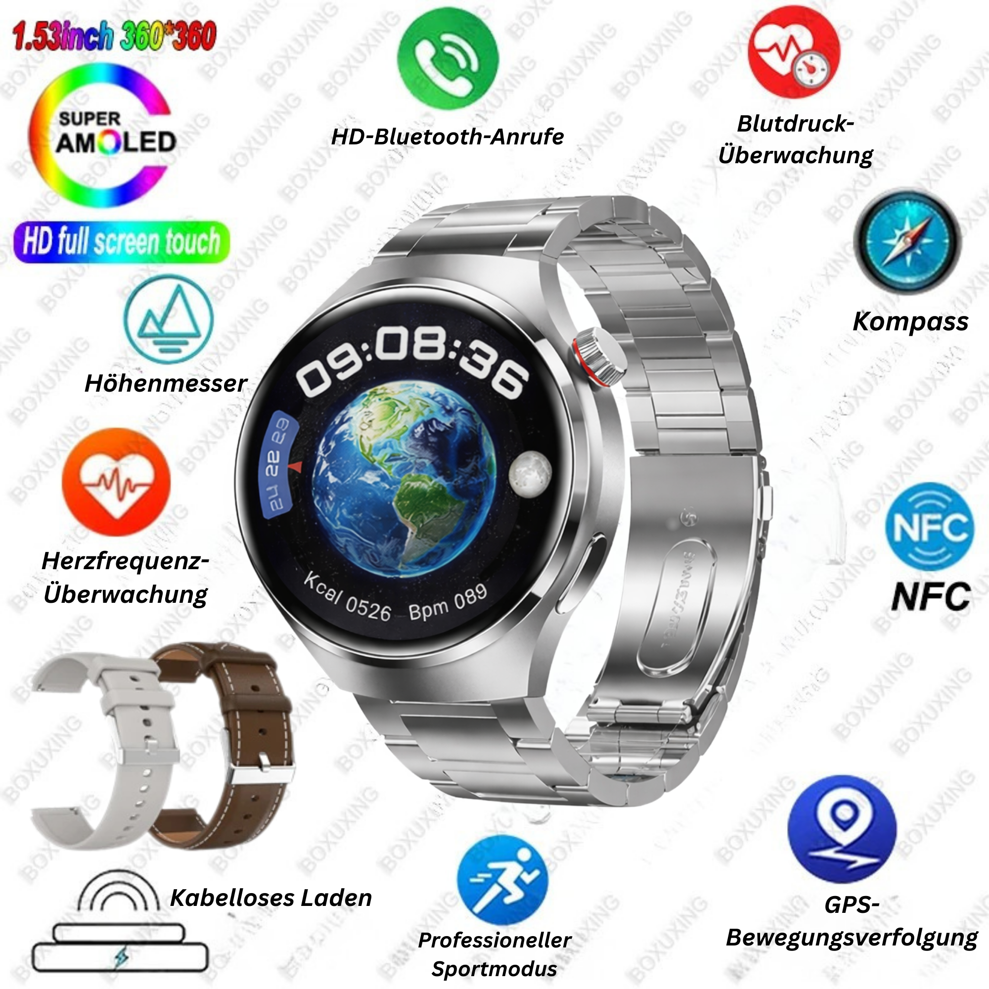 Smartwatch 2025 NFC Bluetooth Anruf GPS Wasserdicht