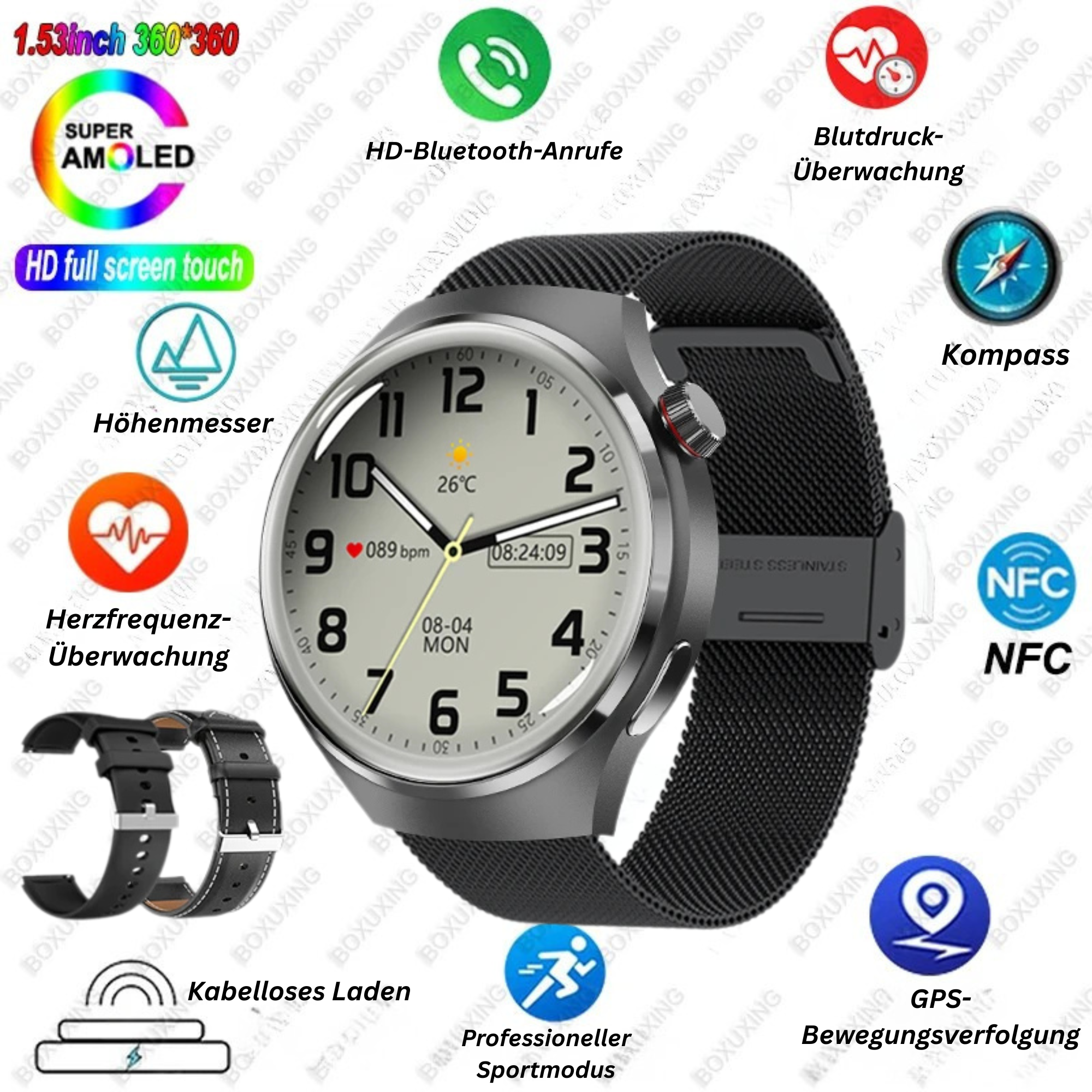 Smartwatch 2025 NFC Bluetooth Anruf GPS Wasserdicht