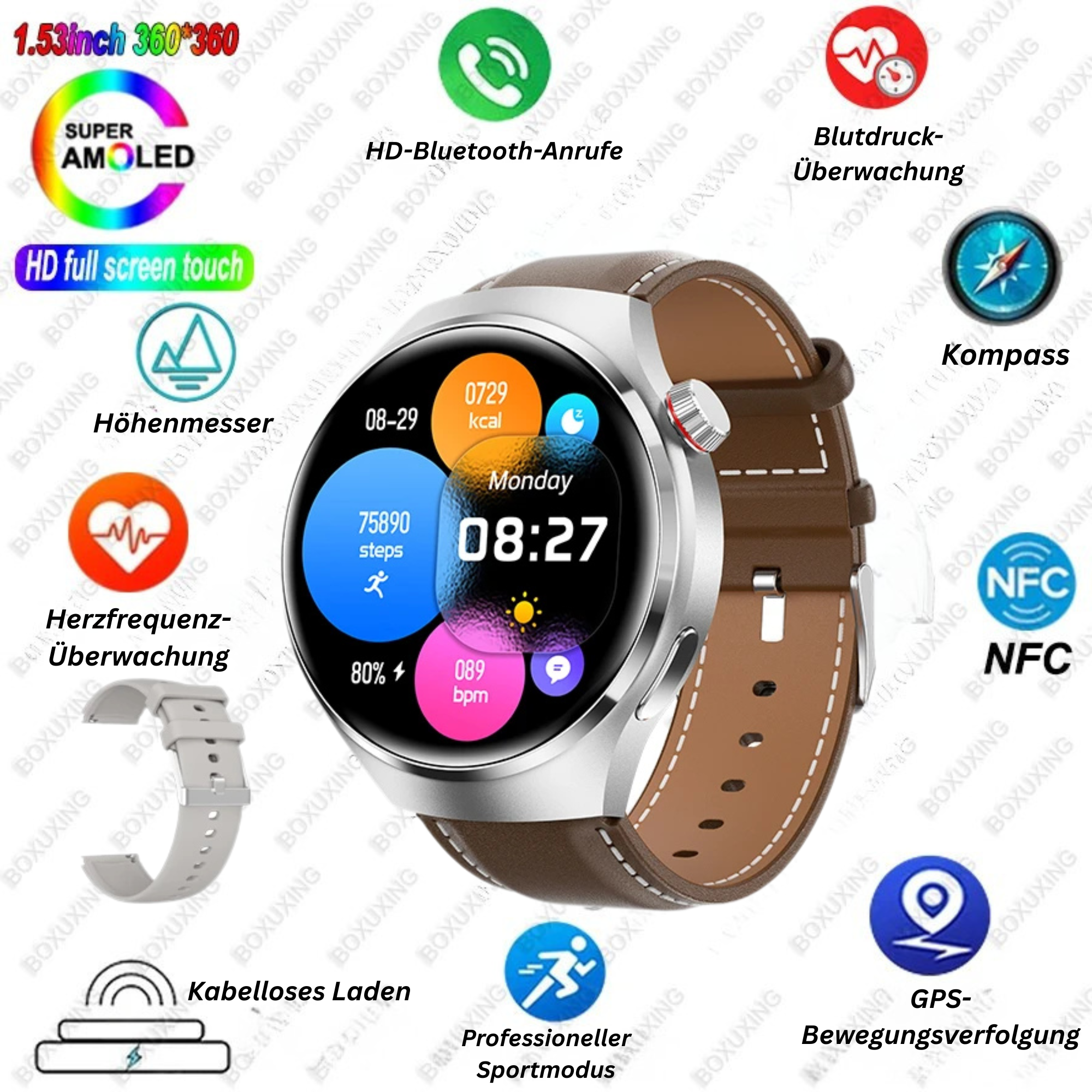 Smartwatch 2025 NFC Bluetooth Anruf GPS Wasserdicht