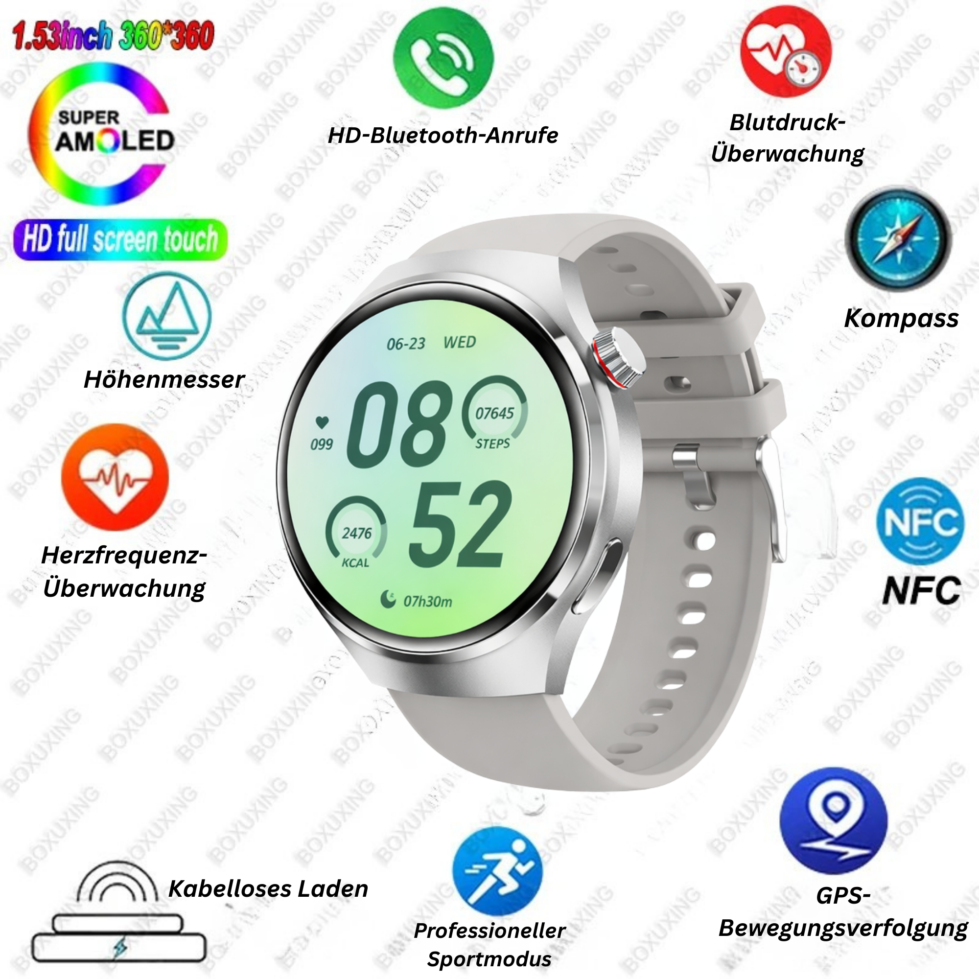 Smartwatch 2025 NFC Bluetooth Anruf GPS Wasserdicht