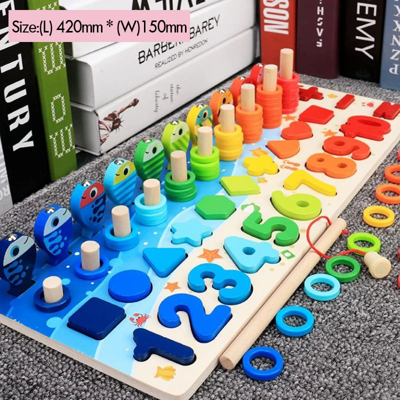 Kinder Montessori Mathe Spielzeug aus Holz – 5-in-1 Lernspaß mit Angelspiel, Zahlen & Formen