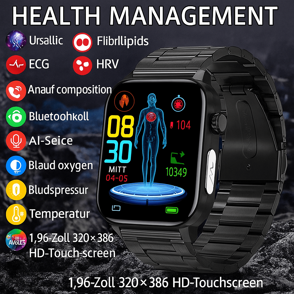 Intelligente Gesundheitsuhr mit Glukose - , Herzfrequenz - & Blutdruckmessung - HomiZen