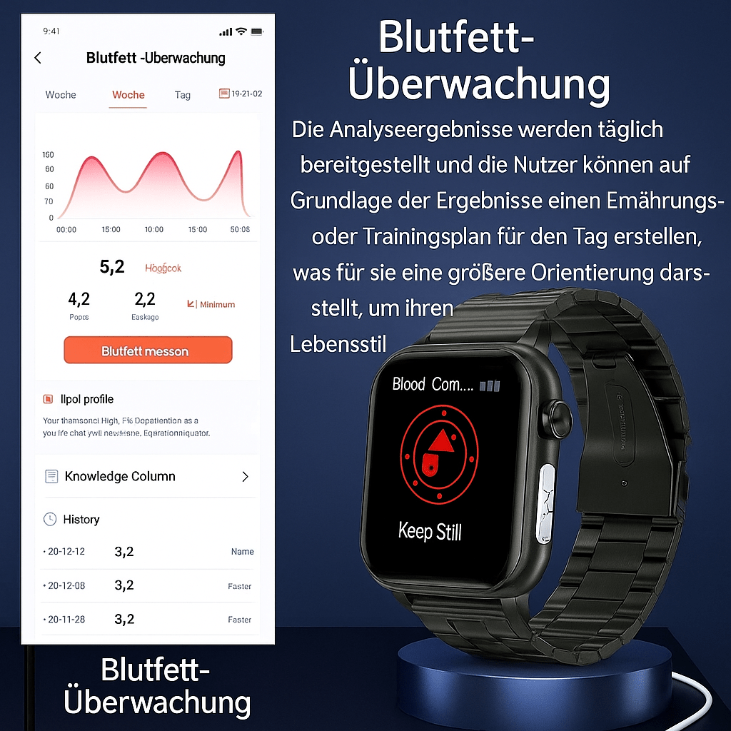 Intelligente Gesundheitsuhr mit Glukose - , Herzfrequenz - & Blutdruckmessung - HomiZen