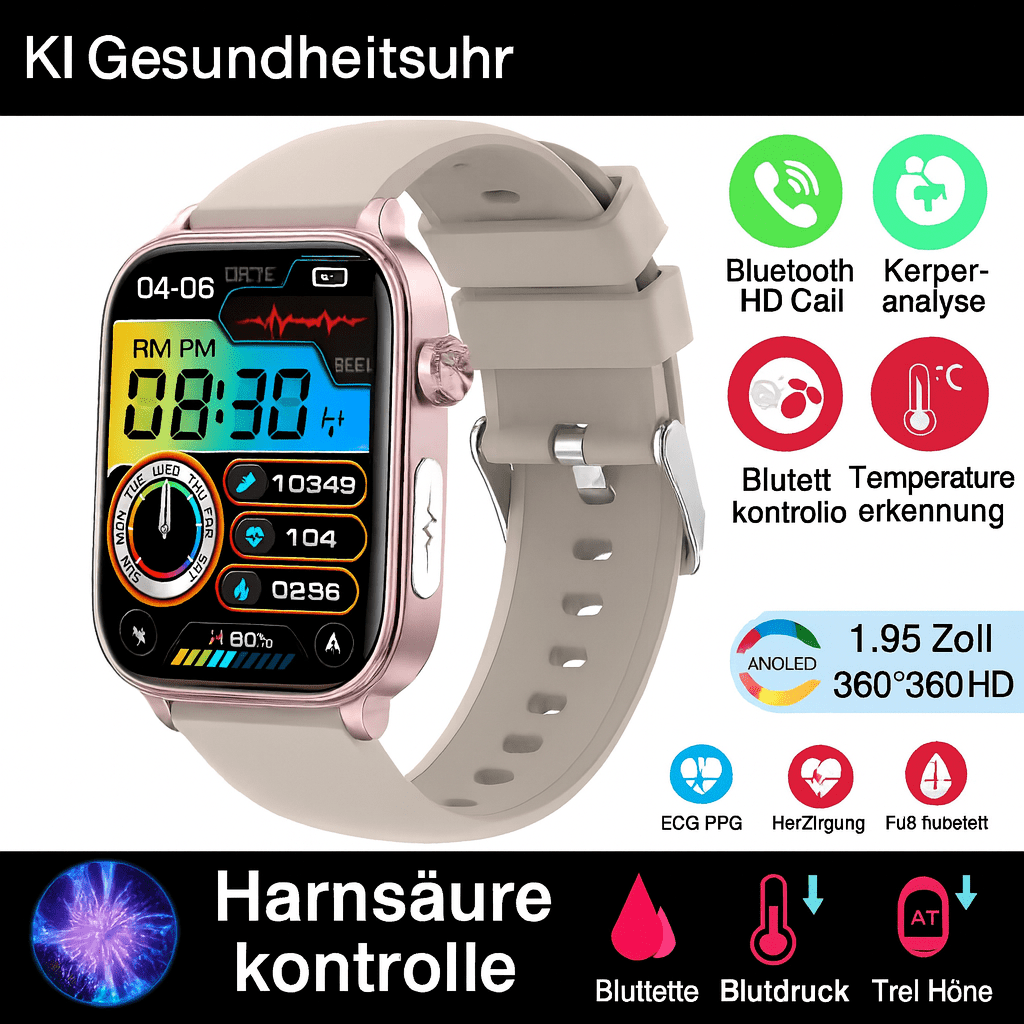 Intelligente Gesundheitsuhr mit Glukose - , Herzfrequenz - & Blutdruckmessung - HomiZen