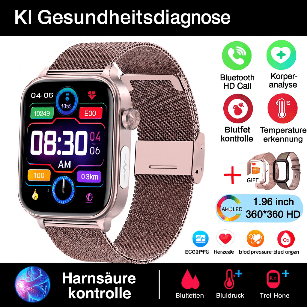Intelligente Gesundheitsuhr mit Glukose - , Herzfrequenz - & Blutdruckmessung - HomiZen