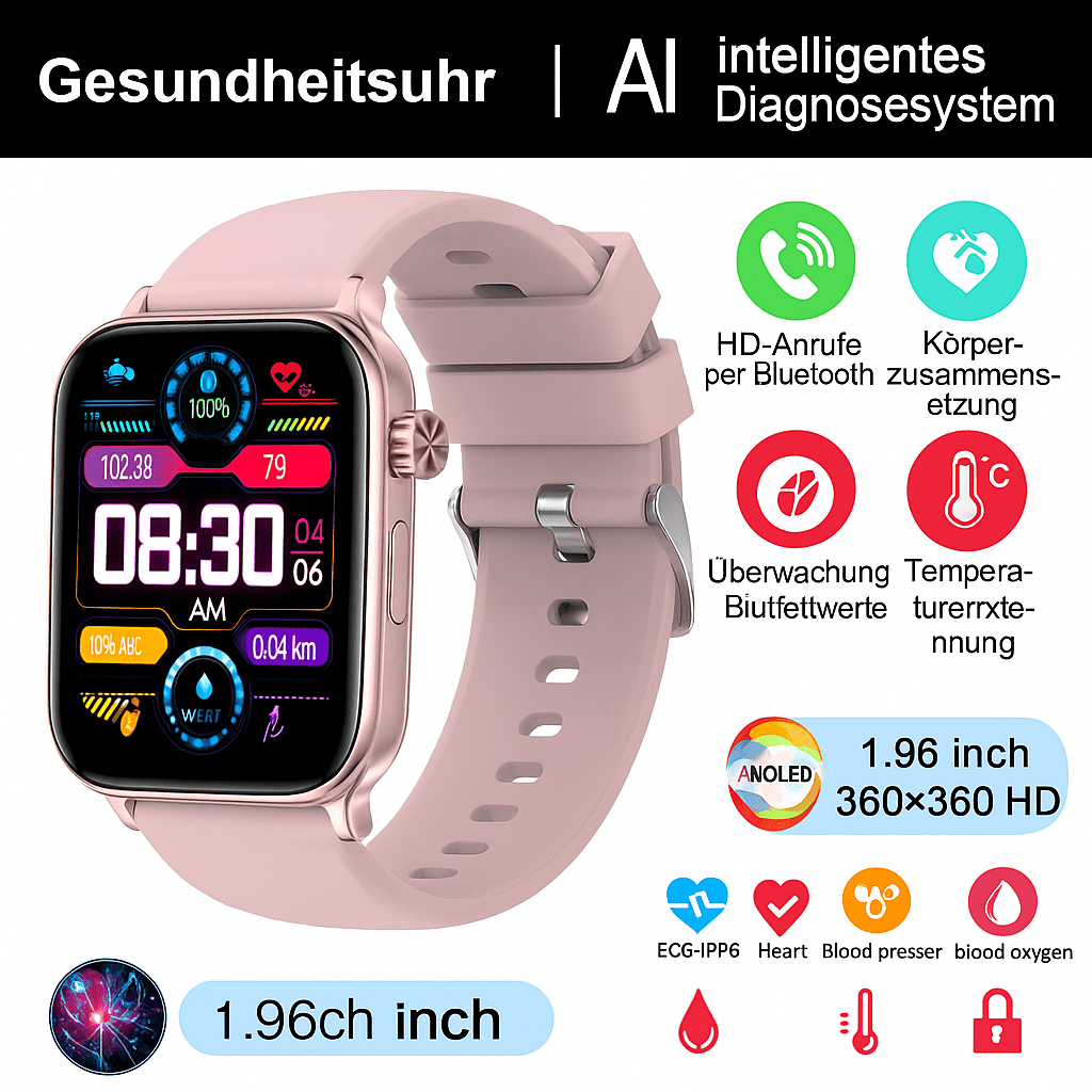Intelligente Gesundheitsuhr mit Glukose - , Herzfrequenz - & Blutdruckmessung - HomiZen