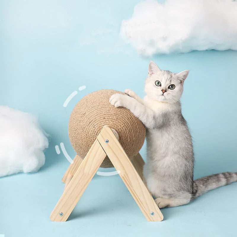 Katzen Kratzball aus Holz & Sisal – Natürliches Spielzeug zum Krallenwetzen & Möbelschutz in Einem