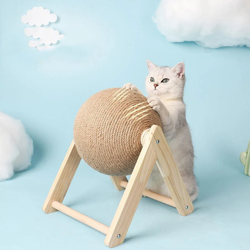 Katzen Kratzball aus Holz & Sisal – Natürliches Spielzeug zum Krallenwetzen & Möbelschutz in Einem