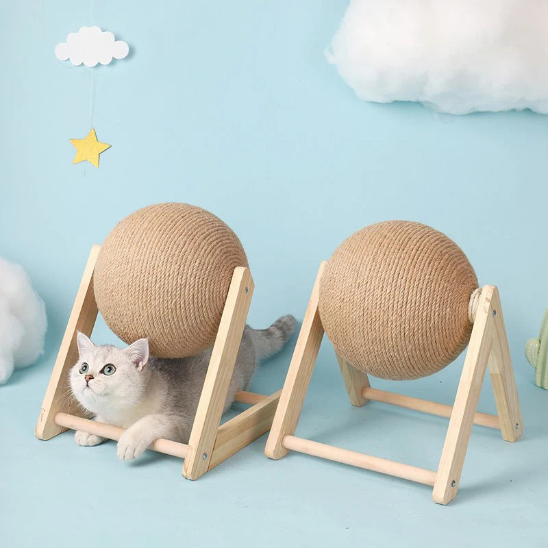 Katzen Kratzball aus Holz & Sisal – Natürliches Spielzeug zum Krallenwetzen & Möbelschutz in Einem