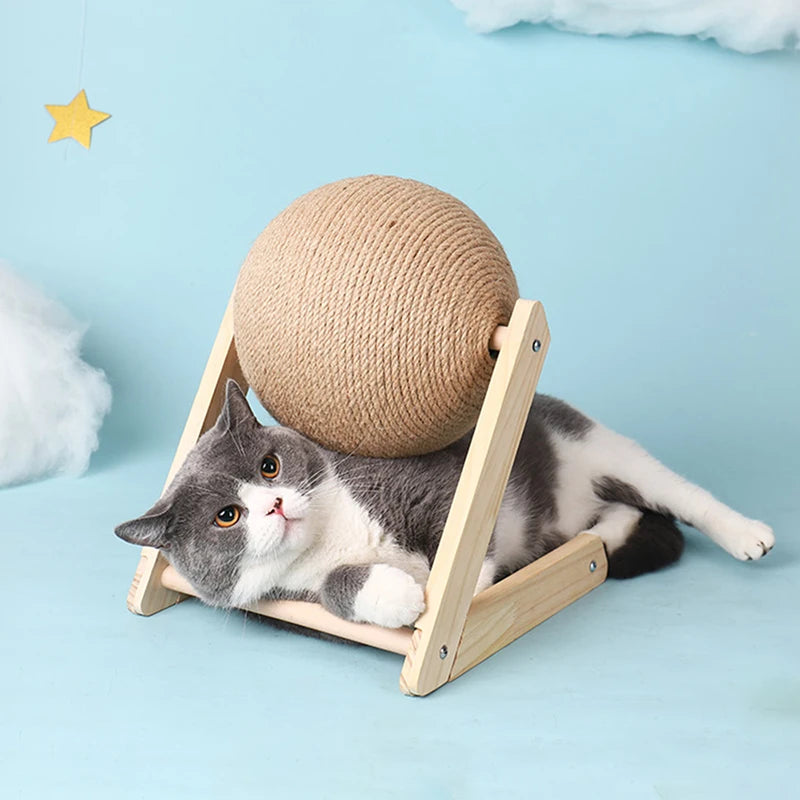 Katzen Kratzball aus Holz & Sisal – Natürliches Spielzeug zum Krallenwetzen & Möbelschutz in Einem