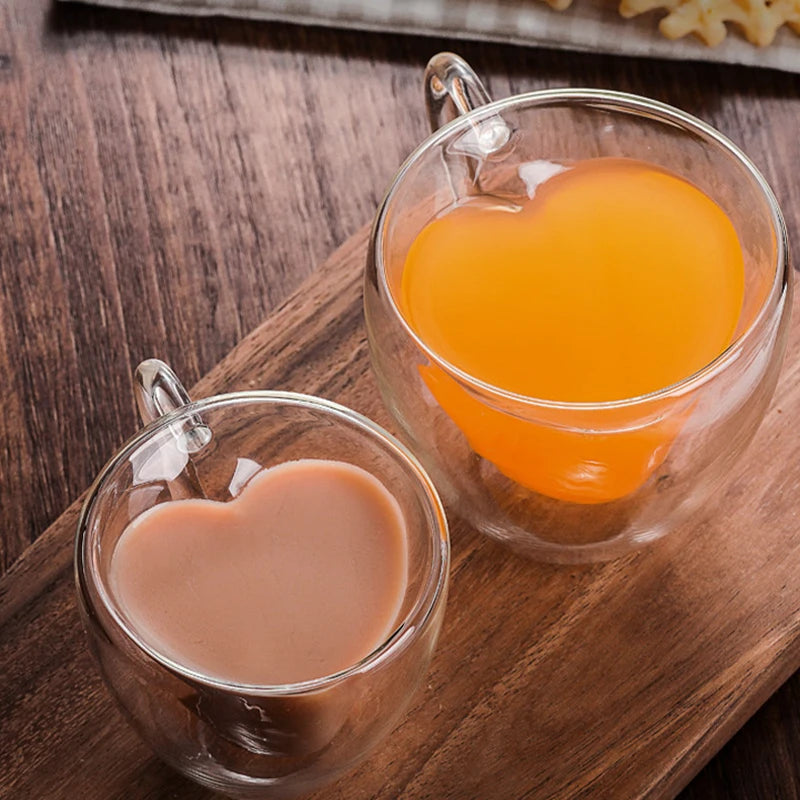Herz-Liebe Glasbecher – Doppelwandige Tasse, hitzebeständig & stilvoll