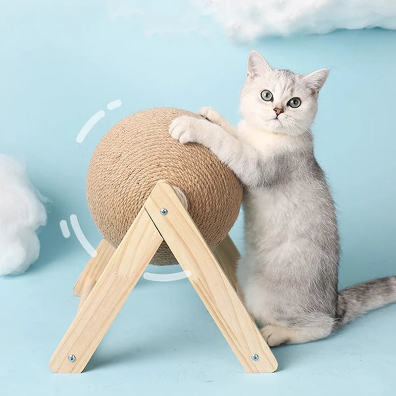 Katzen Kratzball aus Holz & Sisal – Natürliches Spielzeug zum Krallenwetzen & Möbelschutz in Einem