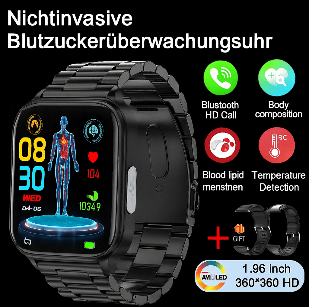 Intelligente Gesundheitsuhr mit Glukose - , Herzfrequenz - & Blutdruckmessung - HomiZen