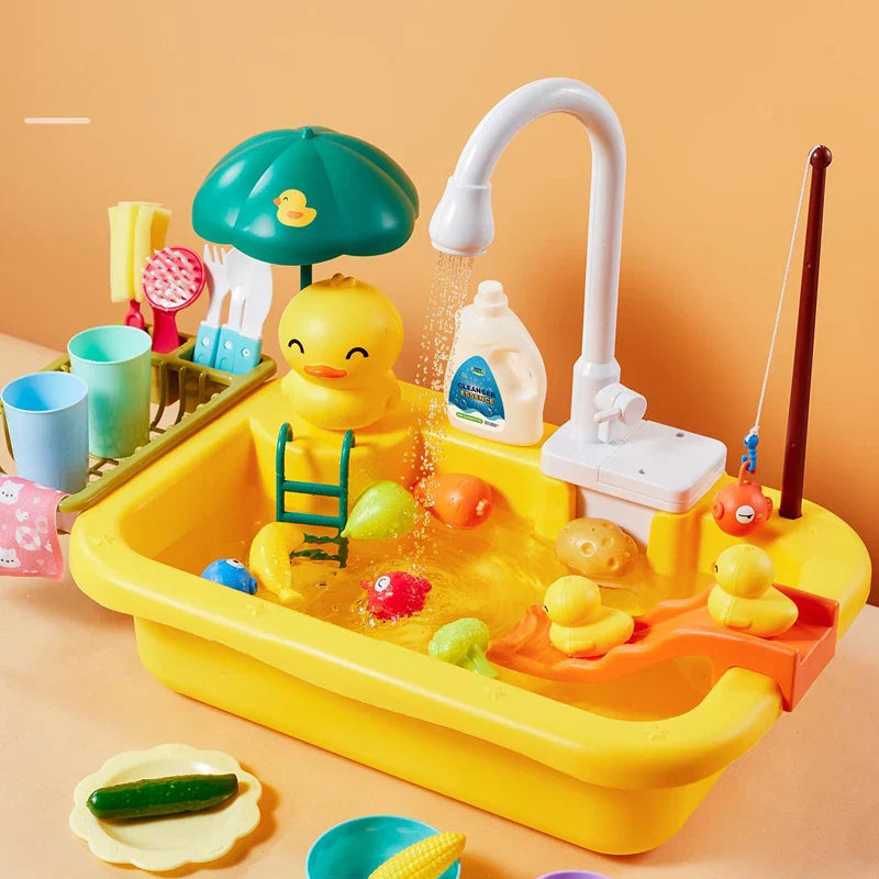 Kinder Küche Waschbecken Spielzeug mit Elektrischer Spülmaschine & Fließendem Wasser – Realistisches Rollenspiel für Kleine Küchenchefs!