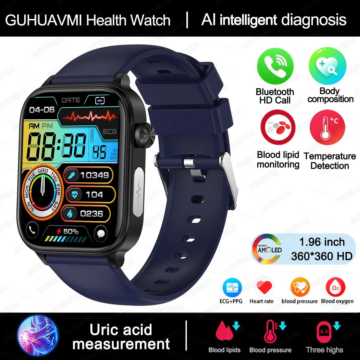 Intelligente Gesundheitsuhr mit Glukose - , Herzfrequenz - & Blutdruckmessung - HomiZen