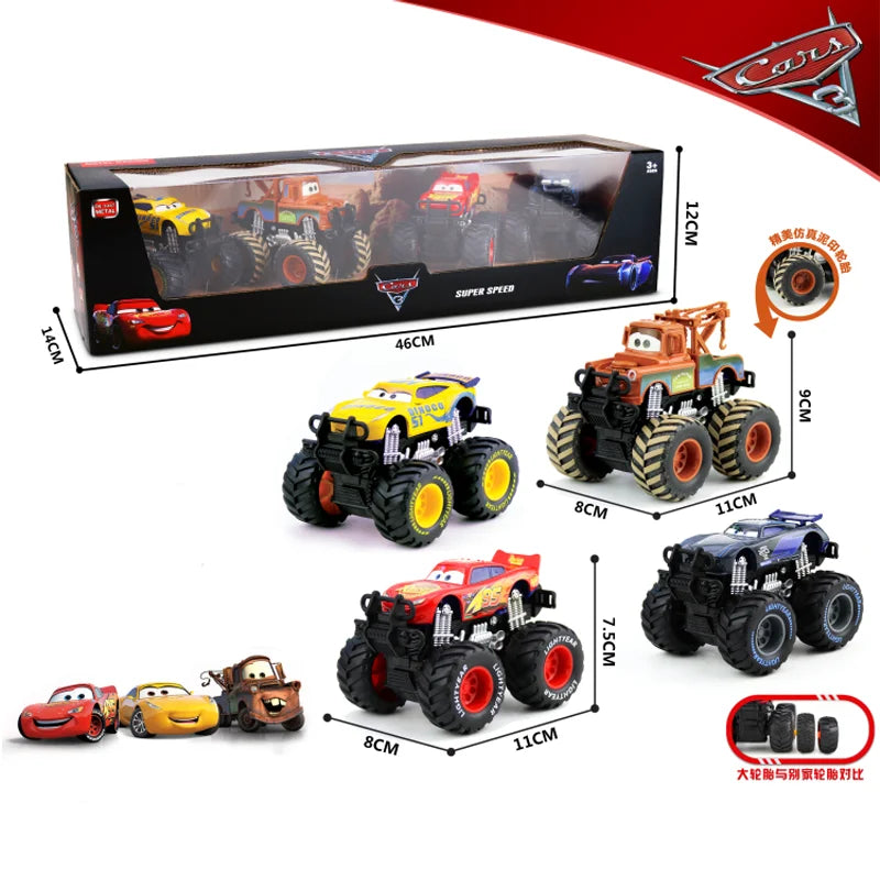 Disney Pixar Autos Geländewagen Pullback Set – 4-teiliges Lightning McQueen Metallauto-Modell für kleine Rennfahrer
