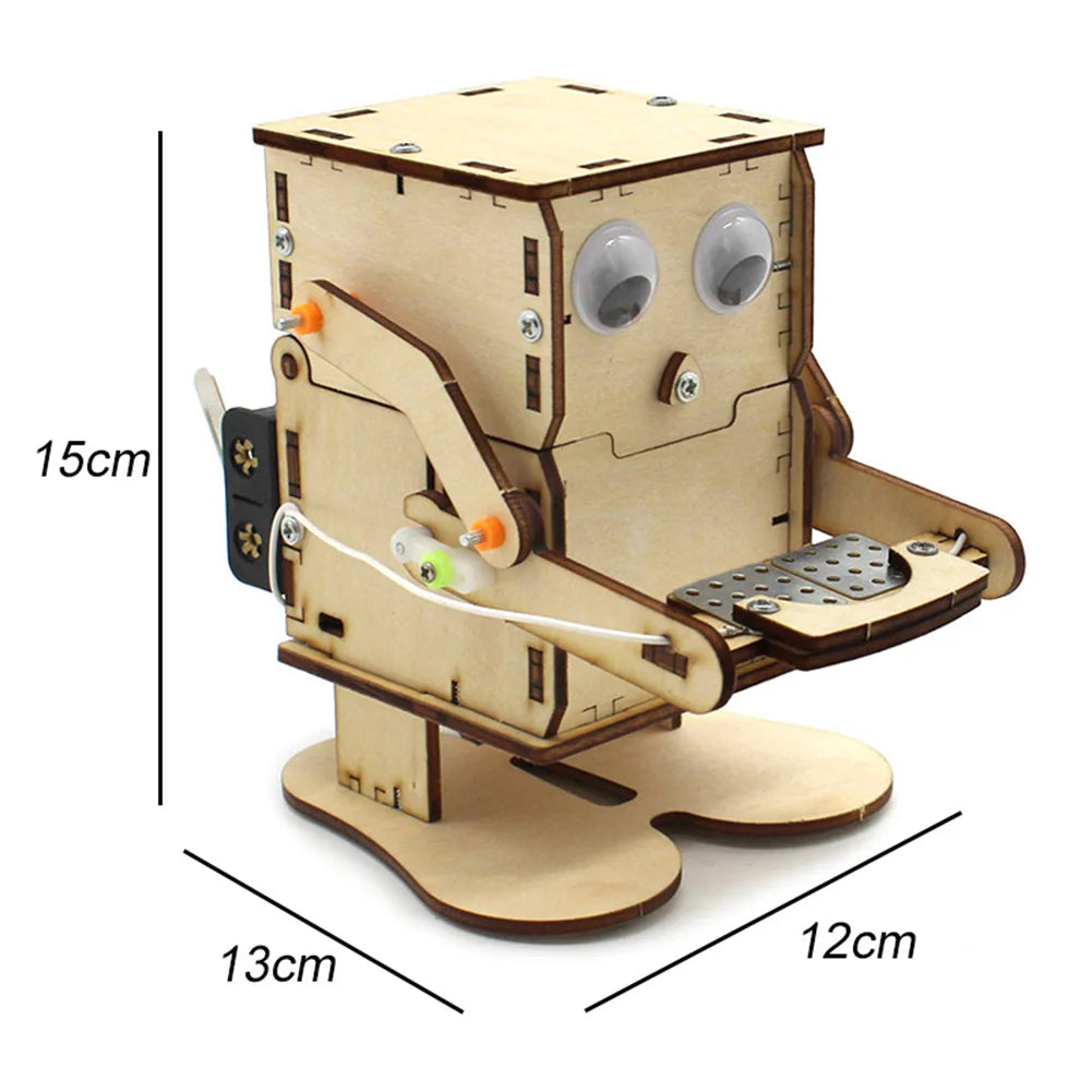 DIY Roboter Holz-Bausatz – Münzenfresser Experimentier-Kit für Kinder | STEM Lernspielzeug