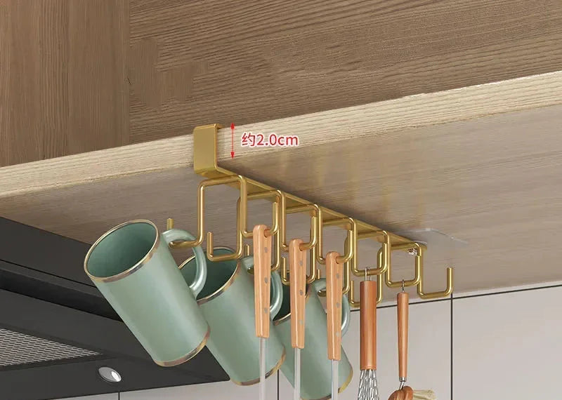 Punch-freies Küchenregal mit Doppelreihe-Haken – Praktischer Organizer für Schränke