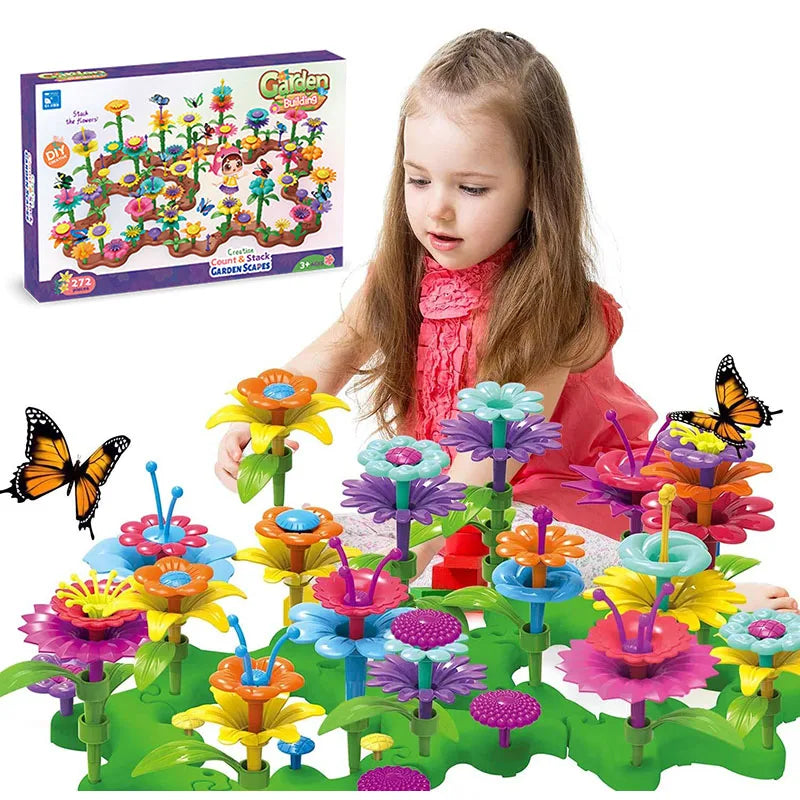 Mädchen DIY Blumengarten Spielzeug – Kreatives Baustein-Set für kleine Entdeckerinnen