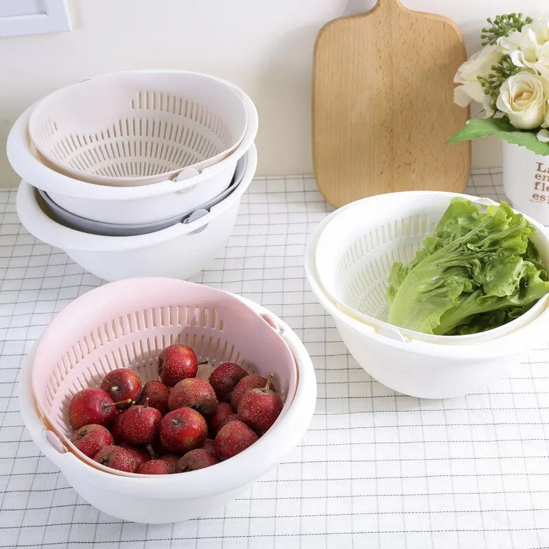 Küche Obst Tablett – Doppel Schicht Abflusskorb zum Waschen & Aufbewahren von Obst und Gemüse