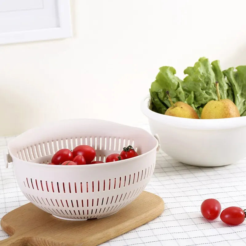 Küche Obst Tablett – Doppel Schicht Abflusskorb zum Waschen & Aufbewahren von Obst und Gemüse