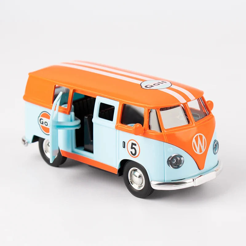 1:36 Volkswagen T1 Bus „Samba“ – Gulf Blue Diecast Modell mit Licht & Sound, Metall 1:32