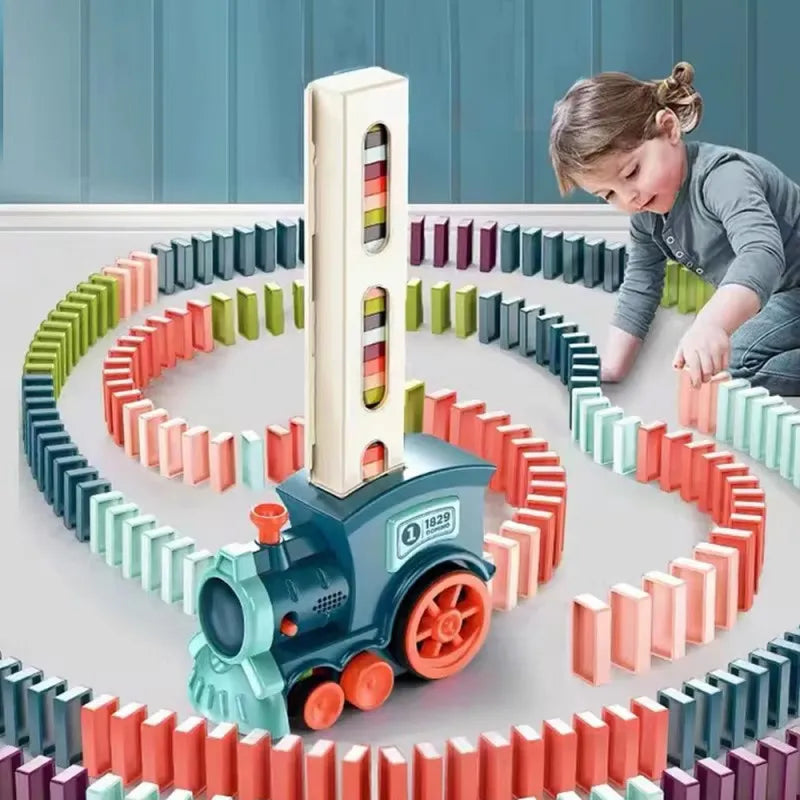 Domino-Zug mit automatischem Verlegen – Buntes Lernspielzeug für Kinder, fördert Kreativität & Geschick