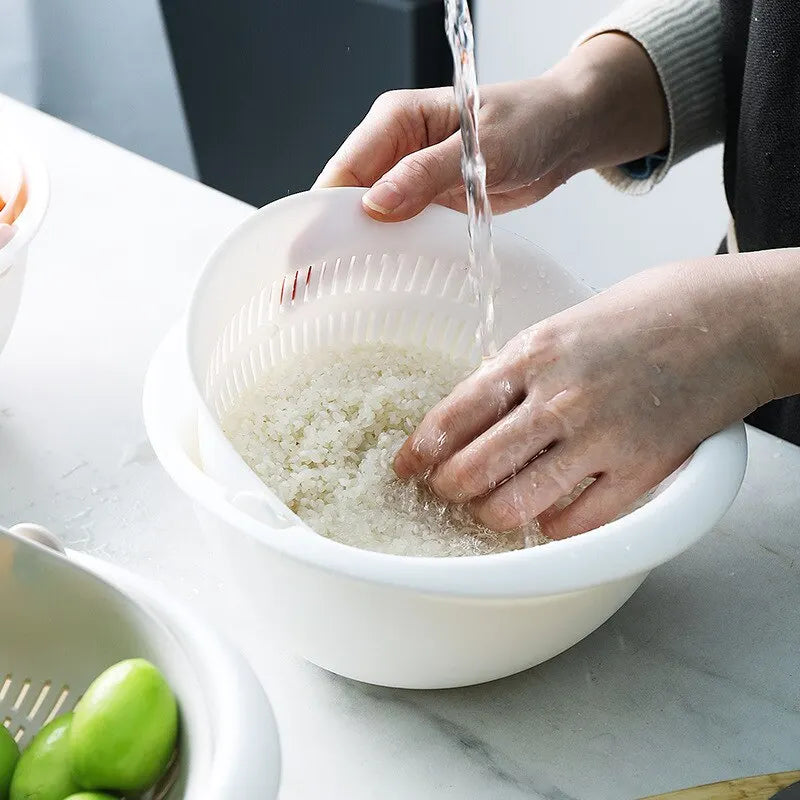 Küche Obst Tablett – Doppel Schicht Abflusskorb zum Waschen & Aufbewahren von Obst und Gemüse