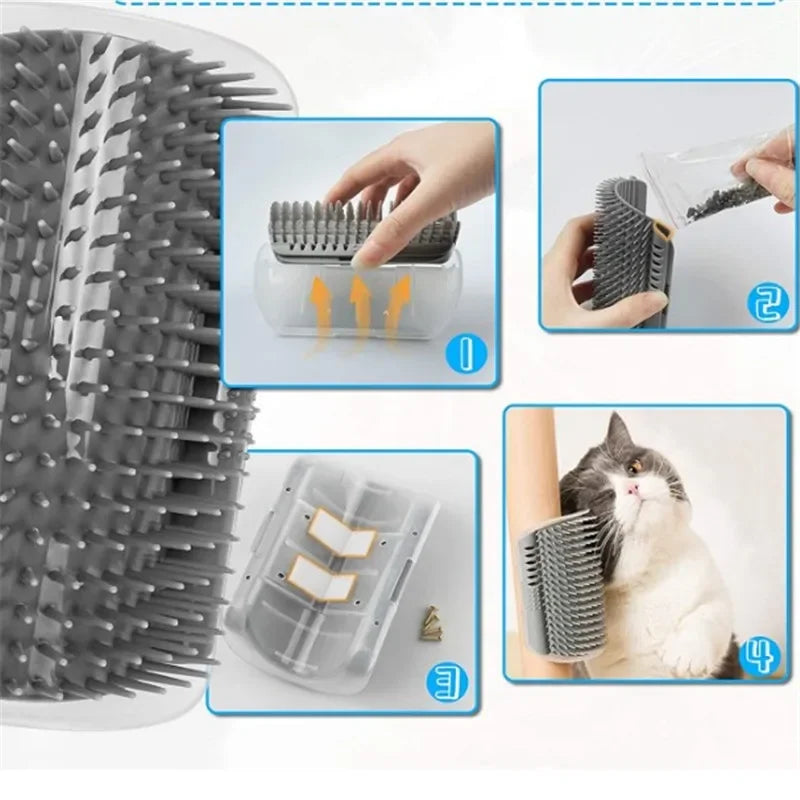 Katzen-Eckbürste mit Katzenminze – Selbstreinigende Massage- & Pflegebürste für glückliche Katzen