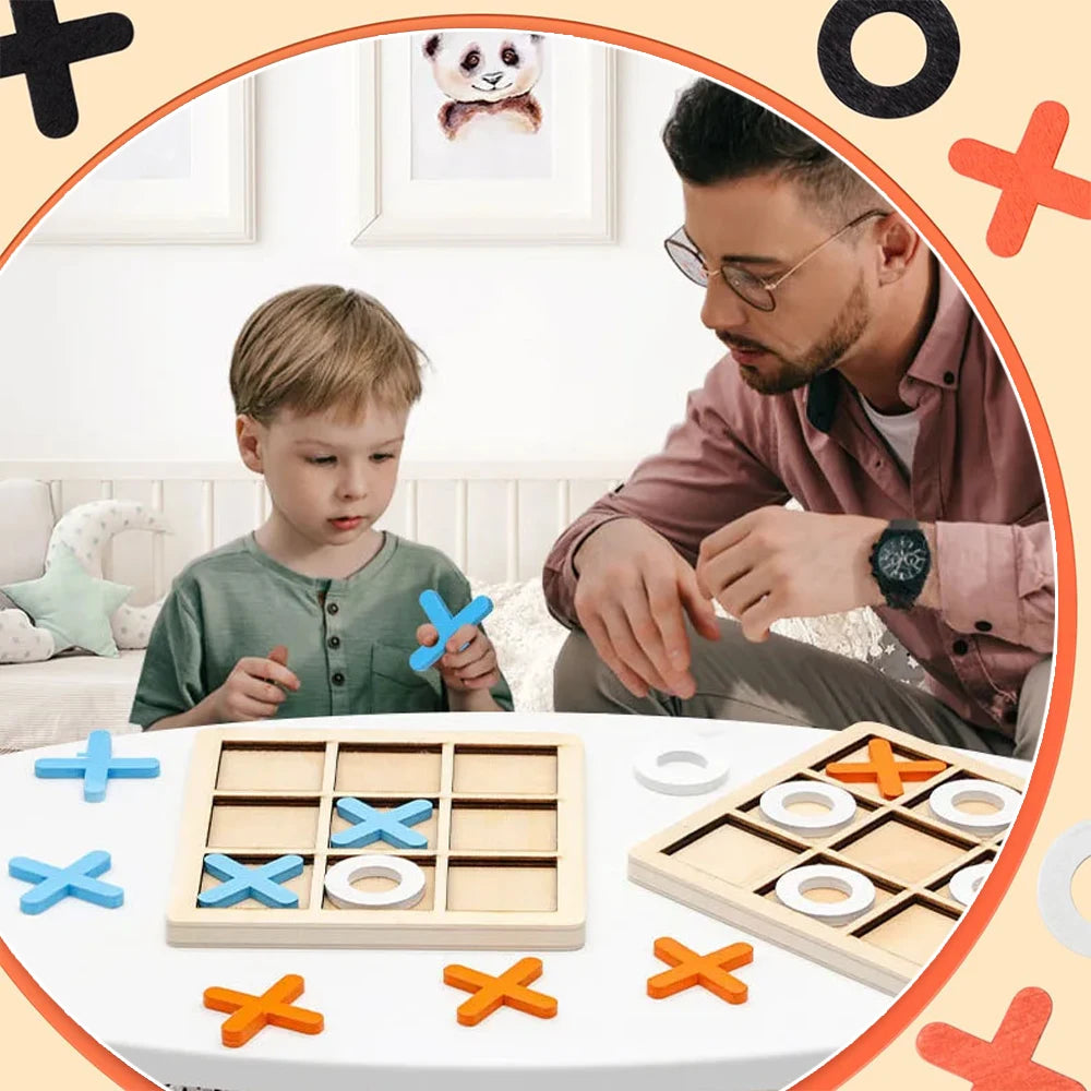 Holz XO Tic Tac Toe Spiel – Montessori Lernspaß & Familienspaß in Einem