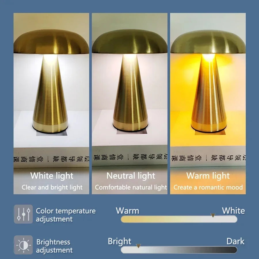 Retro LED Nachtlicht Pilzlampe mit Touch Sensor – Stilvolle, Wiederaufladbare Tischlampe für Schlafzimmer, Restaurants & Bars