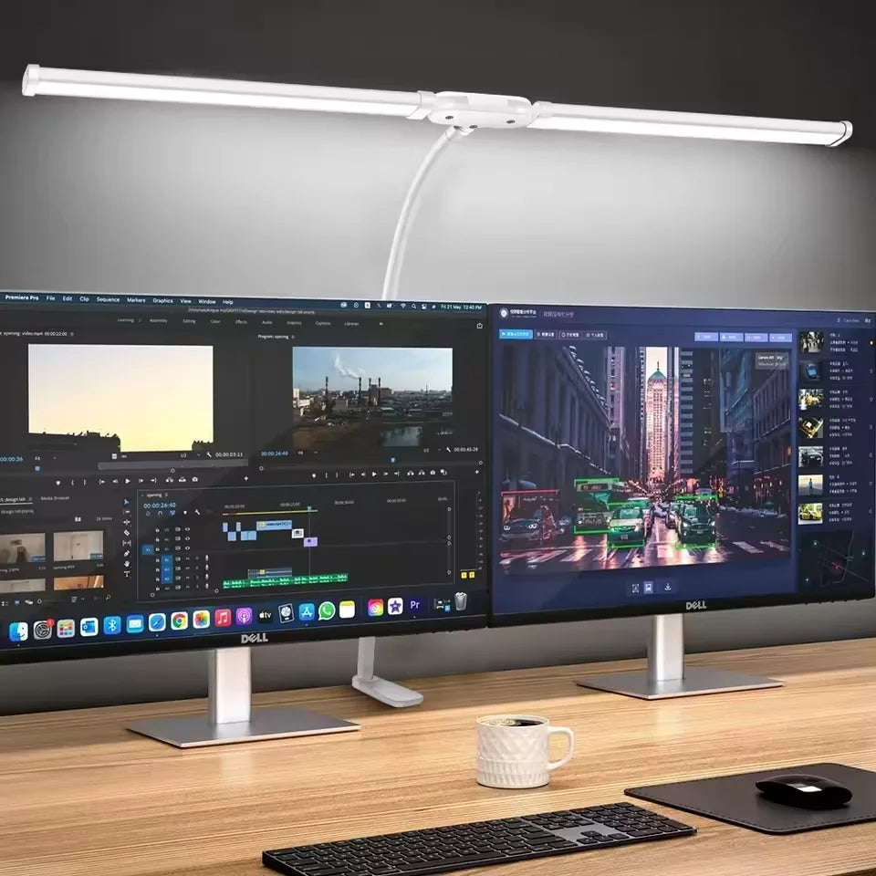 LED-Schreibtischlampe mit Doppelkopf – Flexibel, Augenschonend & Stufenlos Dimmbar für Zuhause und Büro