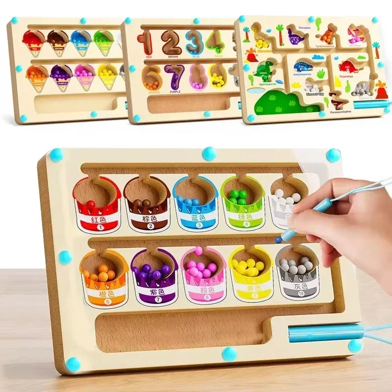 Montessori Magnetisches Farbsortierspiel – Holzlabyrinth mit Magnetstift für spielerisches Lernen & Konzentration