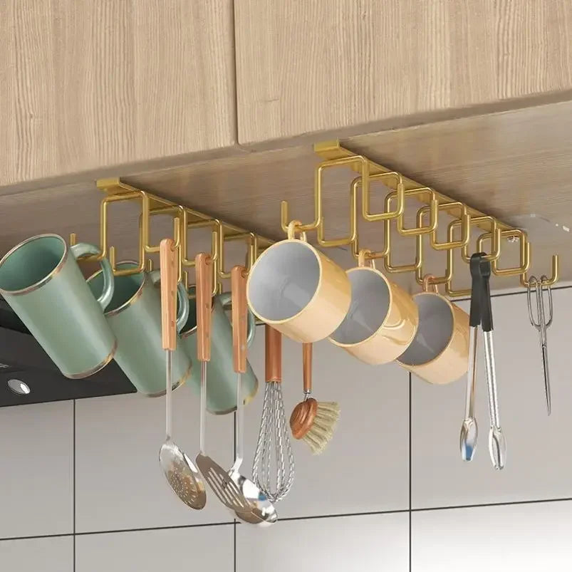 Punch-freies Küchenregal mit Doppelreihe-Haken – Praktischer Organizer für Schränke