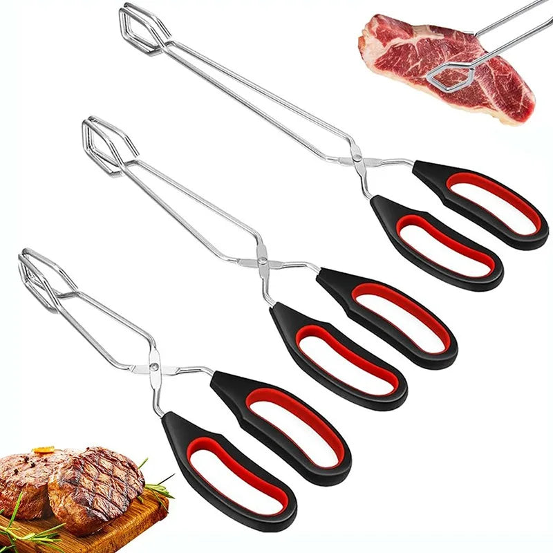 3 Größen Grillzange – Rutschfeste Metallzange mit langem Griff für gegrillte Speisen, Brot & Backen