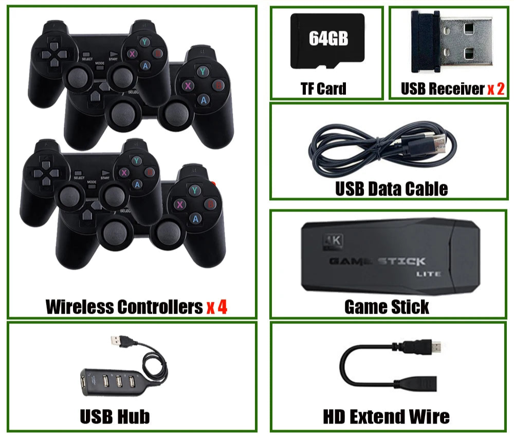 Retro Videospielkonsole 4K – 2,4G Wireless Game Stick mit 20.000 Spielen & 64GB Speicher