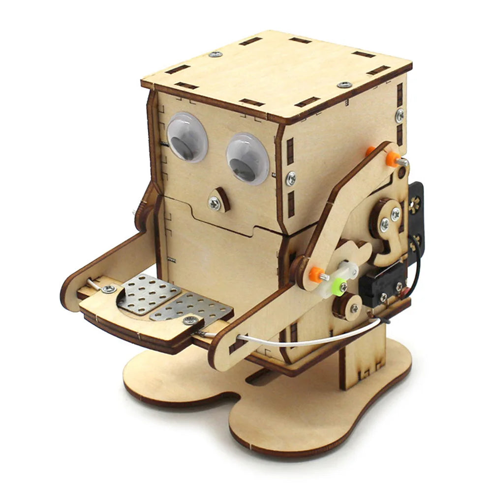 DIY Roboter Holz-Bausatz – Münzenfresser Experimentier-Kit für Kinder | STEM Lernspielzeug