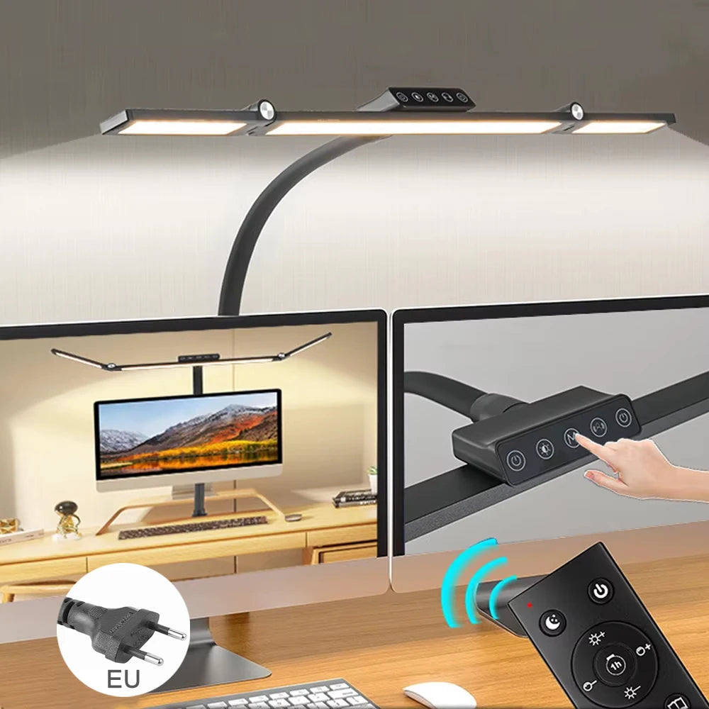 LED-Schreibtischlampe mit Doppelkopf – Flexibel, Augenschonend & Stufenlos Dimmbar für Zuhause und Büro