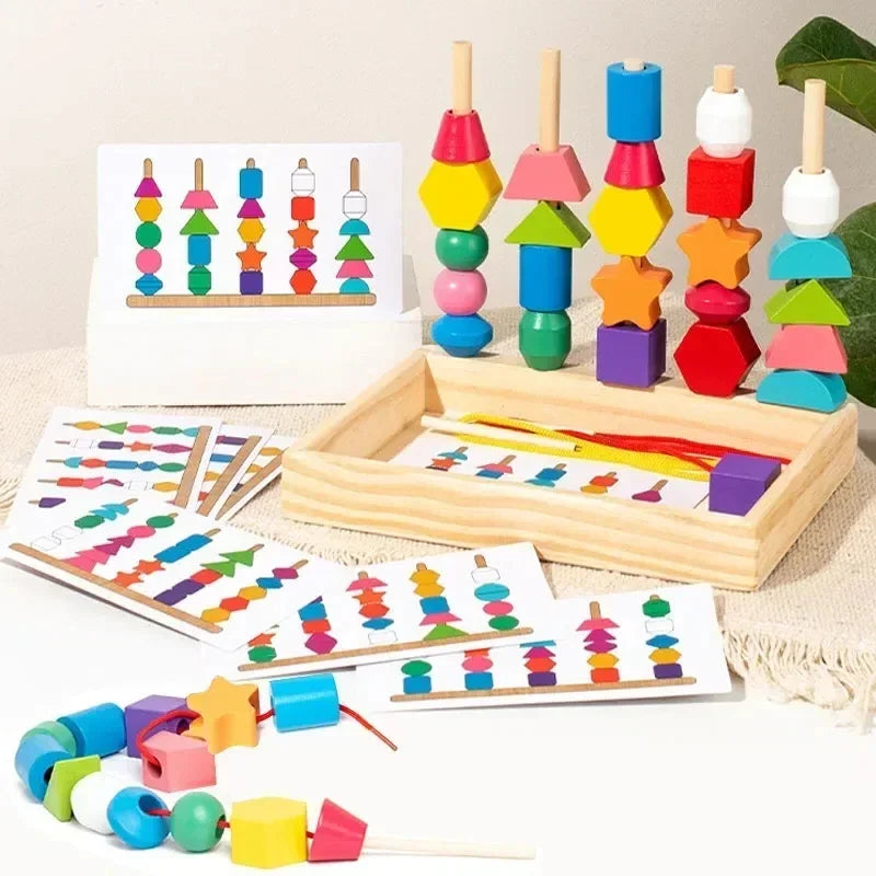 Montessori Holzspielzeug – Farb- & Formpassendes Puzzlespiel mit Bunten Perlen