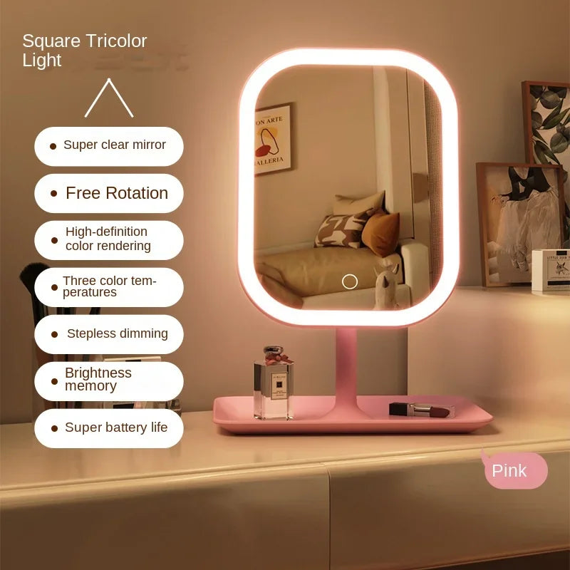 Moderner Desktop-Kosmetikspiegel mit 3-farbigem LED-Licht – Perfekte Beleuchtung für jedes Make-up