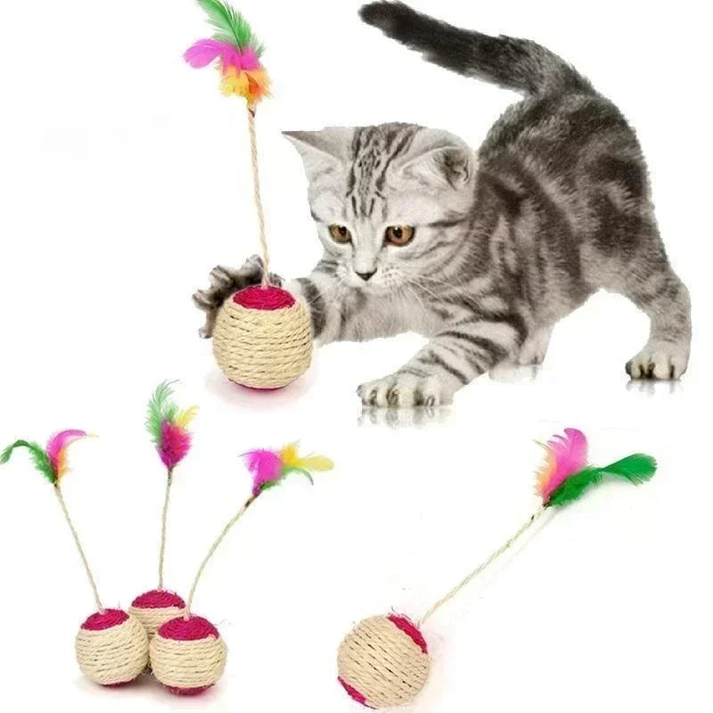 1Pc Sisal Katzen-Spielzeugball mit Feder – Interaktiver Spaß & Kratztraining für glückliche Katzen