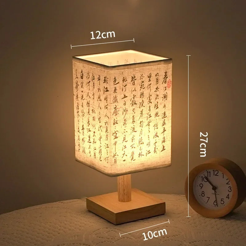 LED Tischlampe im chinesischen Stil – Dimmbar, mit Holzsockel & Stoffschirm – Perfekte Nachttischlampe für Schlafzimmer & Wohnzimmer