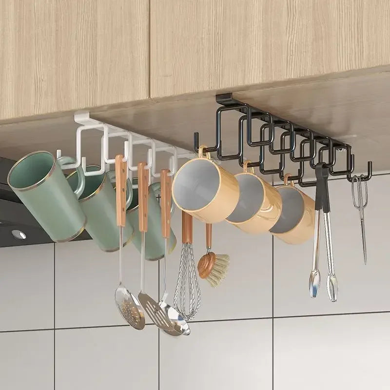Punch-freies Küchenregal mit Doppelreihe-Haken – Praktischer Organizer für Schränke