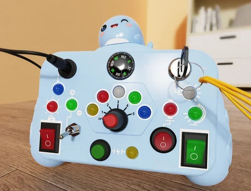 Montessori Busy Board – Sensorisches Spielzeug mit LED-Lichtschalter | Perfekt für Reisen & spielerisches Lernen