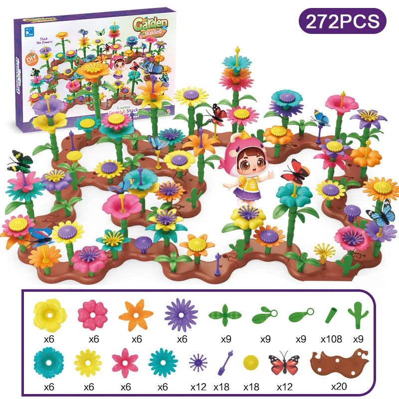 Mädchen DIY Blumengarten Spielzeug – Kreatives Baustein-Set für kleine Entdeckerinnen