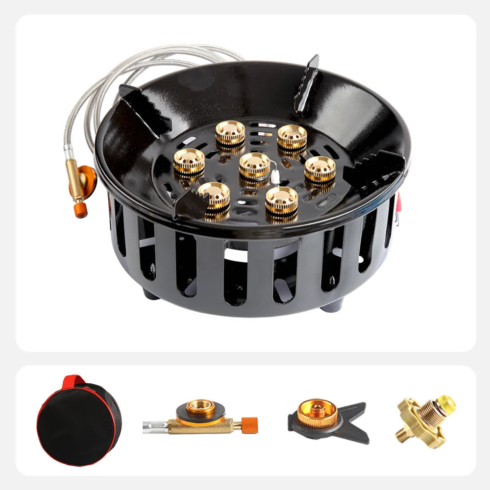 19800W 7-Kern Campingkocher – Leistungsstarker, Winddichter Gasbrenner mit Elektronischer Zündung für Abenteuerlustige