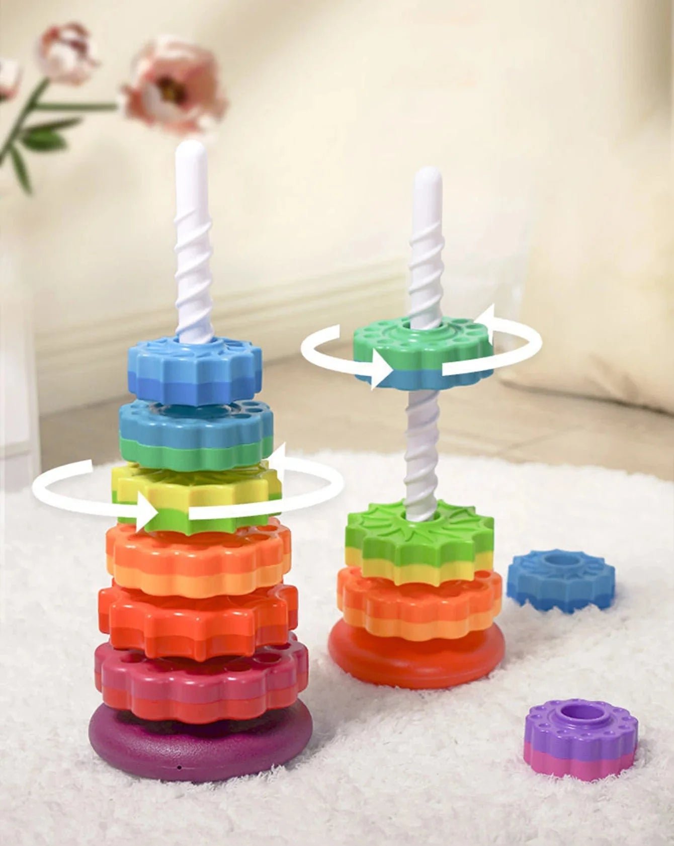 Montessori Rotierender Regenbogenturm – Sicher, bunt & perfekt für kleine Entdecker