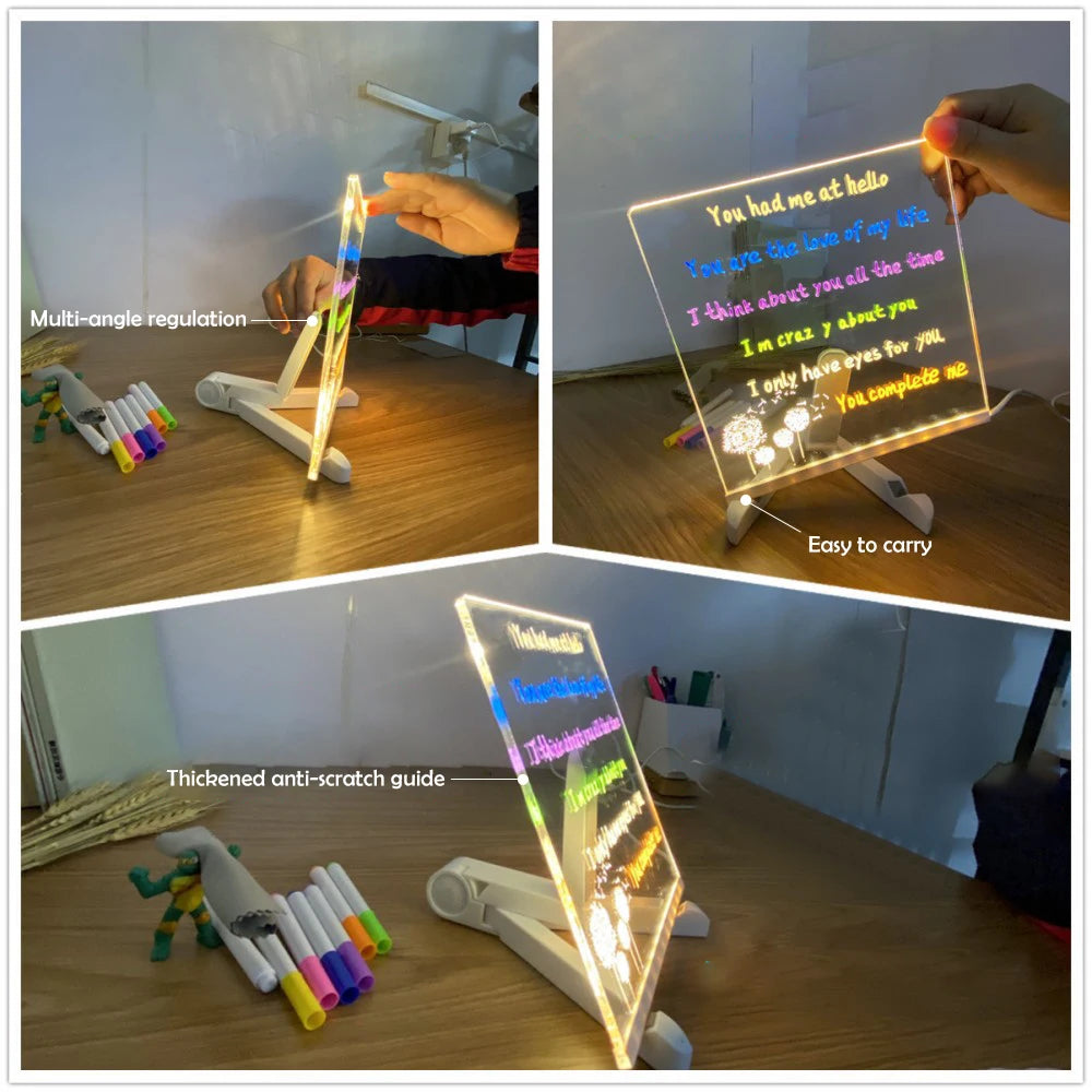 LED-Notiztafel mit Nachtlicht – Buntes DIY-Kinder-Zeichenbrett mit 7 Stiften, Kreatives Geburtstagsgeschenk für Kinder