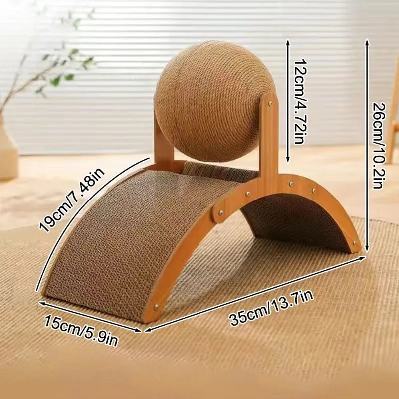 2-in-1-Kratzball für Katzen – Stilvolles Kratzspielzeug aus Massivholz & Sisal, das Krallenpflege und Spiel vereint