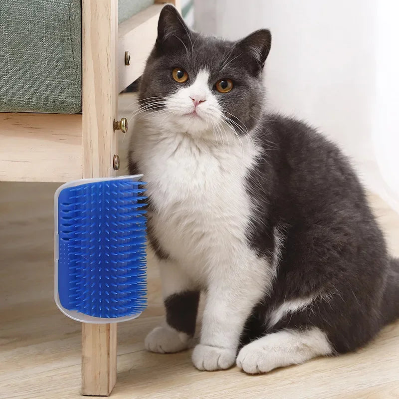 Katzen-Eckbürste mit Katzenminze – Selbstreinigende Massage- & Pflegebürste für glückliche Katzen